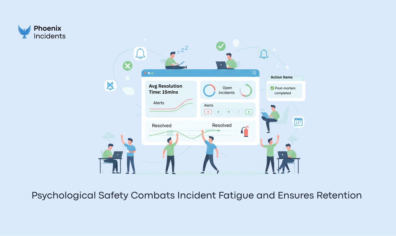 Metrics dashboard showing improved resolution times and a healthy team environment to prevent burnout.
